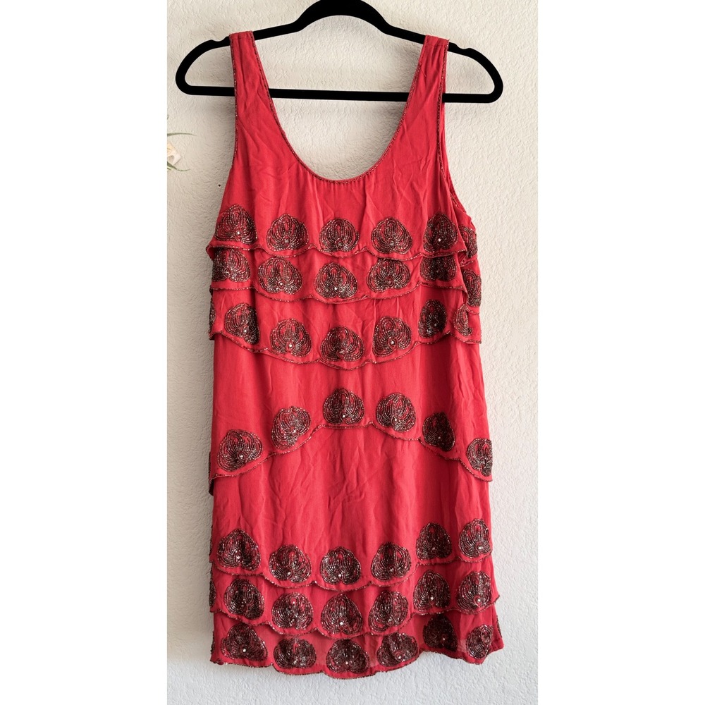 Topshop Vintage Beaded Flapper Dress 1920s Gatsby Art Deco Tiered Mini Size 6